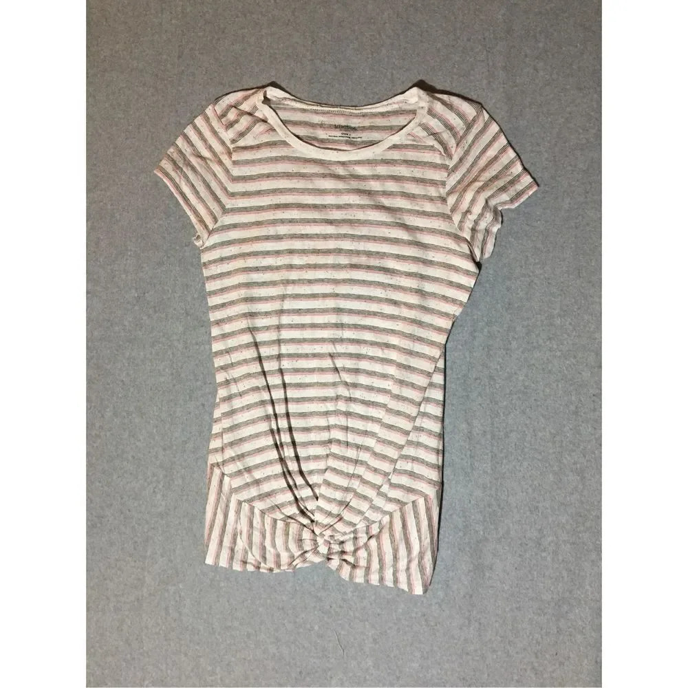 Womens Motherhood Maternity Shirt Size Medium Striped Cotton Blend White Pink